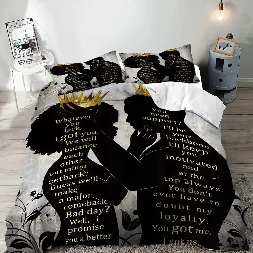 

African American Black Duvet Cover Set King Queen Full Size,Black Couple Soft Bedding Set,Birthday Christmas Comforter Cover Set
