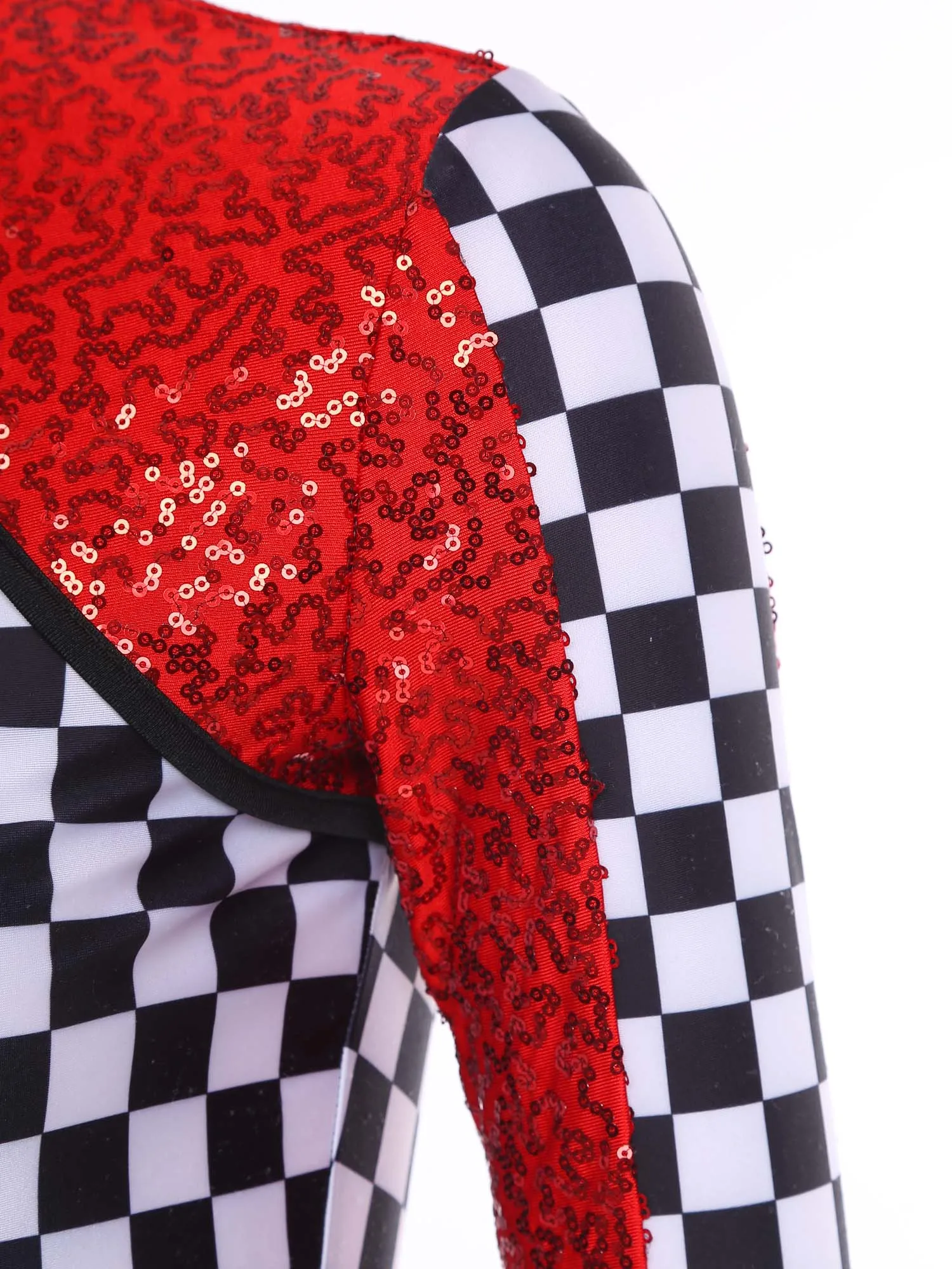 المرأة سباق سائق سيارة المتسابق زي تأثيري الشطرنج Unitard لامعة الترتر بذلة حفلة موسيقية الهذيان الرقص كرنفال وتتسابق #4