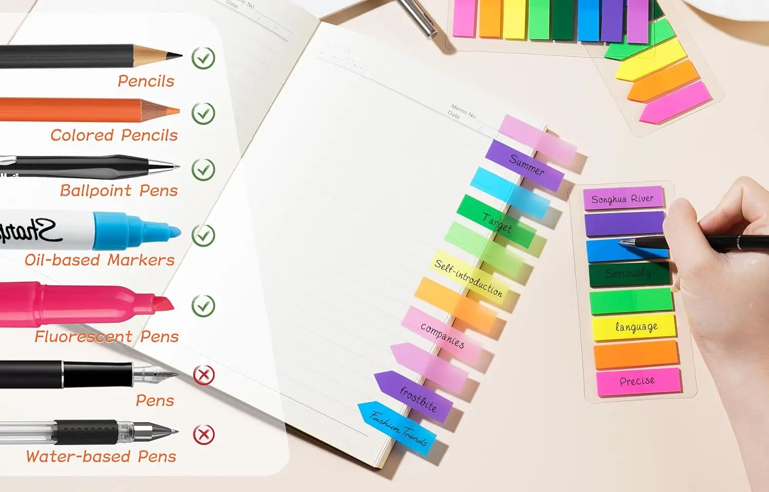 2000 قطعة من علامات الصفحة، 8 ألوان، علامات تبويب لاصقة شفافة وأعلام سهم، ملصقات فهرس لأجهزة الكمبيوتر المحمولة