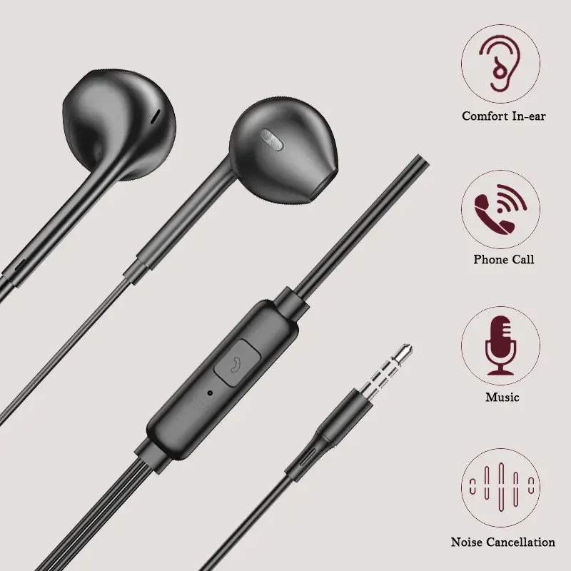 3.5mm In-Ear Earphone Wired with Microphone Earbuds White And Black Headphone Earphones for MP3 MP4 Phones