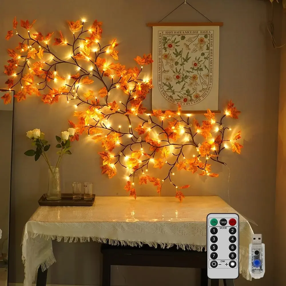 

144LED Enchanted Vines String Lights,Birch Maple Leave Garland , 8 Modes Artificial Tree Lights Walls Bedroom Christmas Decor