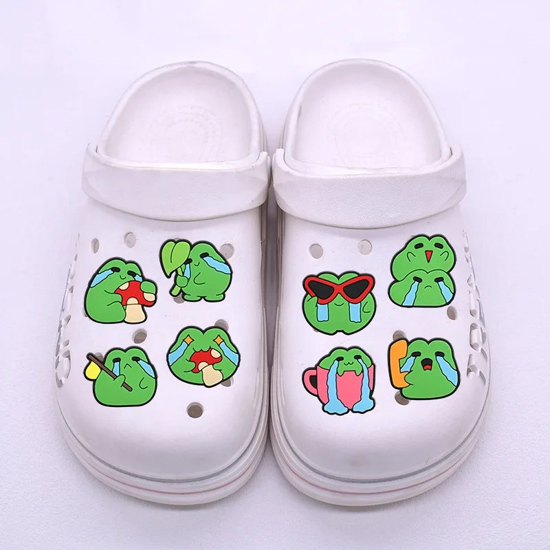 25/1pcs Cute Cartoon EMO Sad Frog For Slides Sandals Detachable DIY Shoe Charms PVC Soft Rubber Shoe Decorations Accessories
