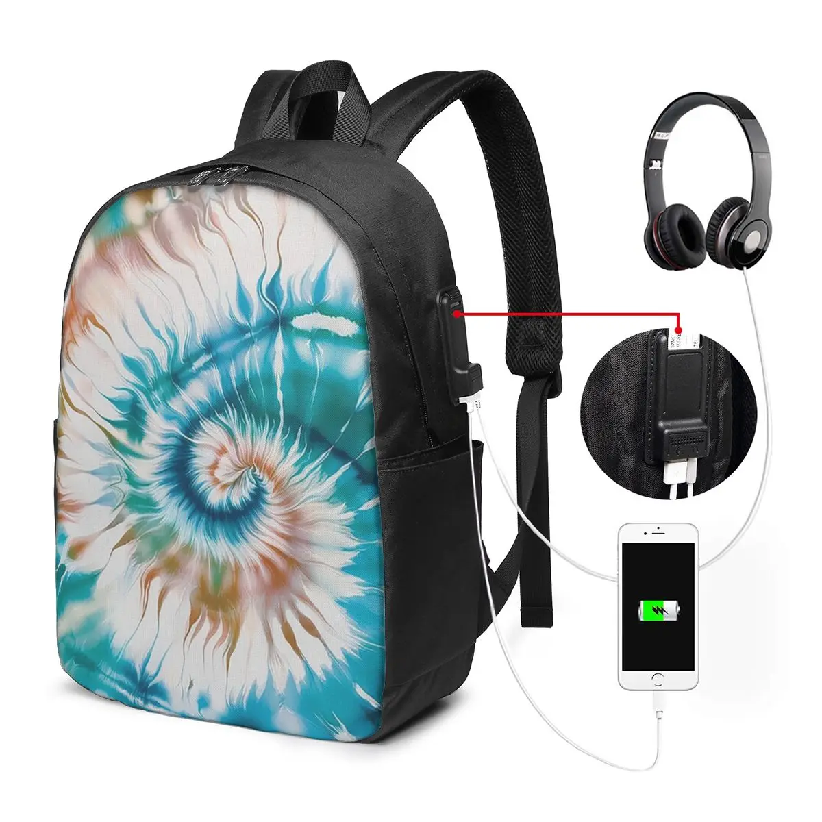 TieDye Print Backpack Travel Notebook Bag Computer College Student School Bag Laptop Shoulder Bags for Men Women