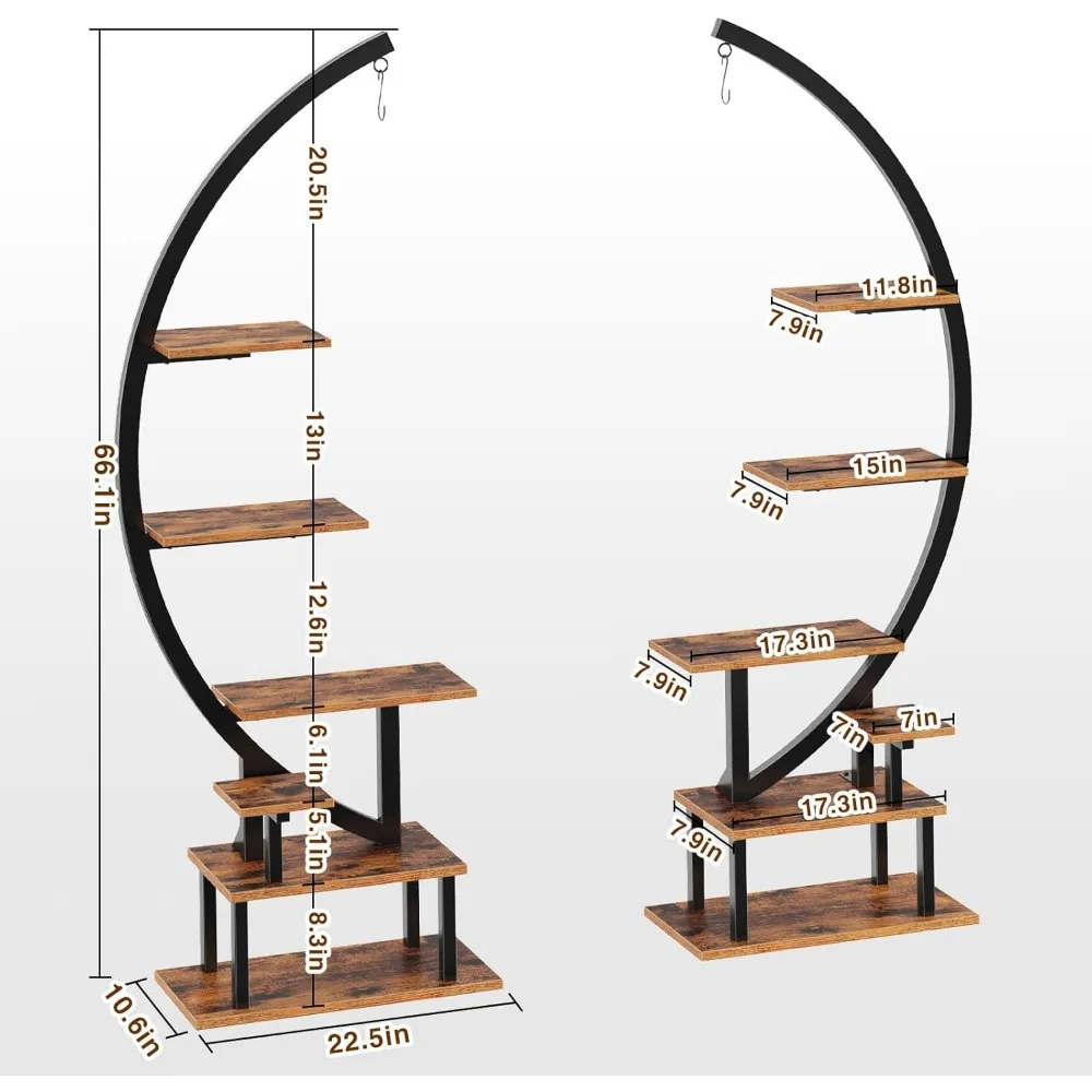 Plant Stand with Grow Lights, Half Moon 7 Tiered Metal Plant Shelf, Multiple Tier Curved Ladder Flower Pot Stand Display Rack