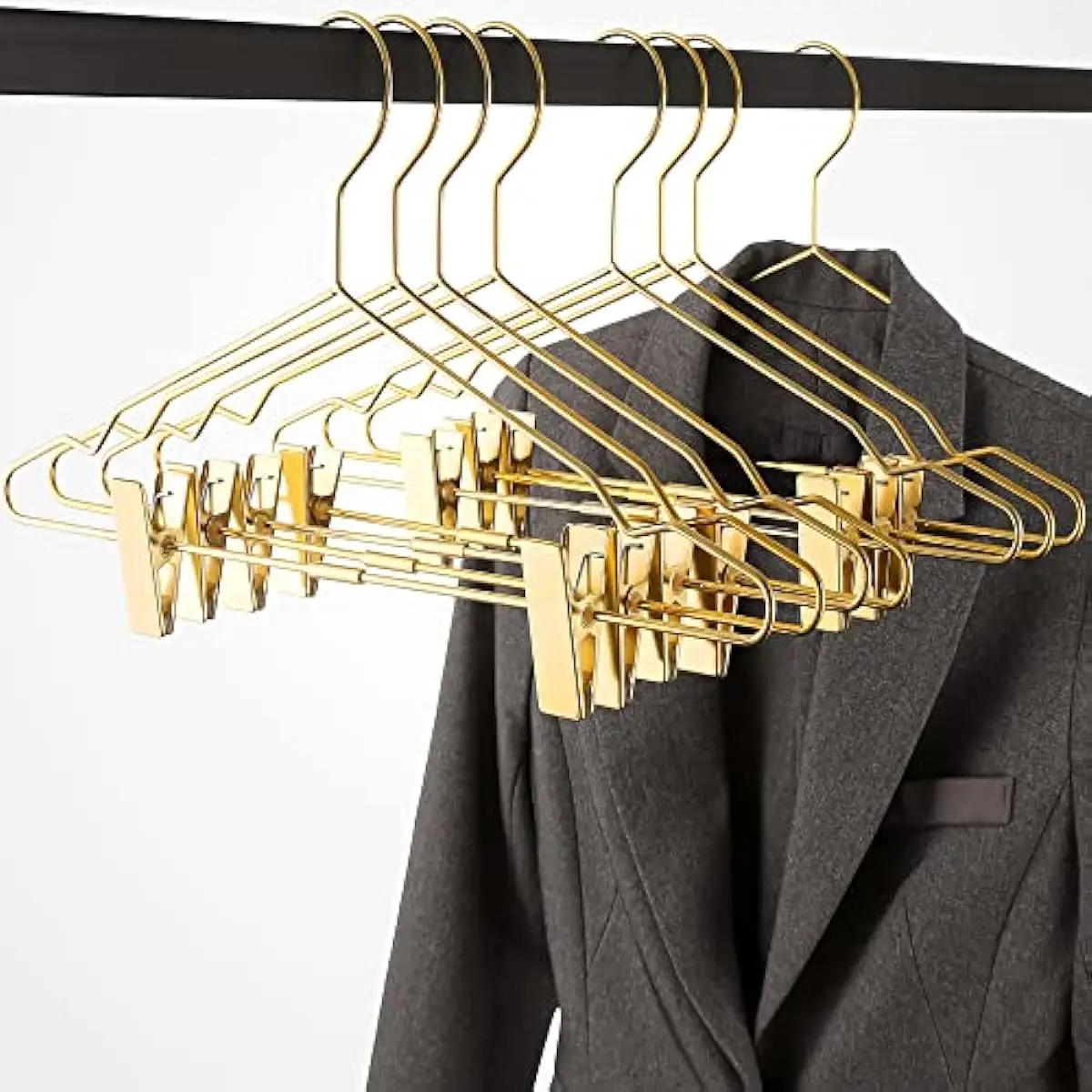 2pcs Clothes Hangers Metal Clips Hangers 16.5 Inch Rose Pants Wire Suit Coat Hanger for Storage & Display 2 Pcs(Golden)