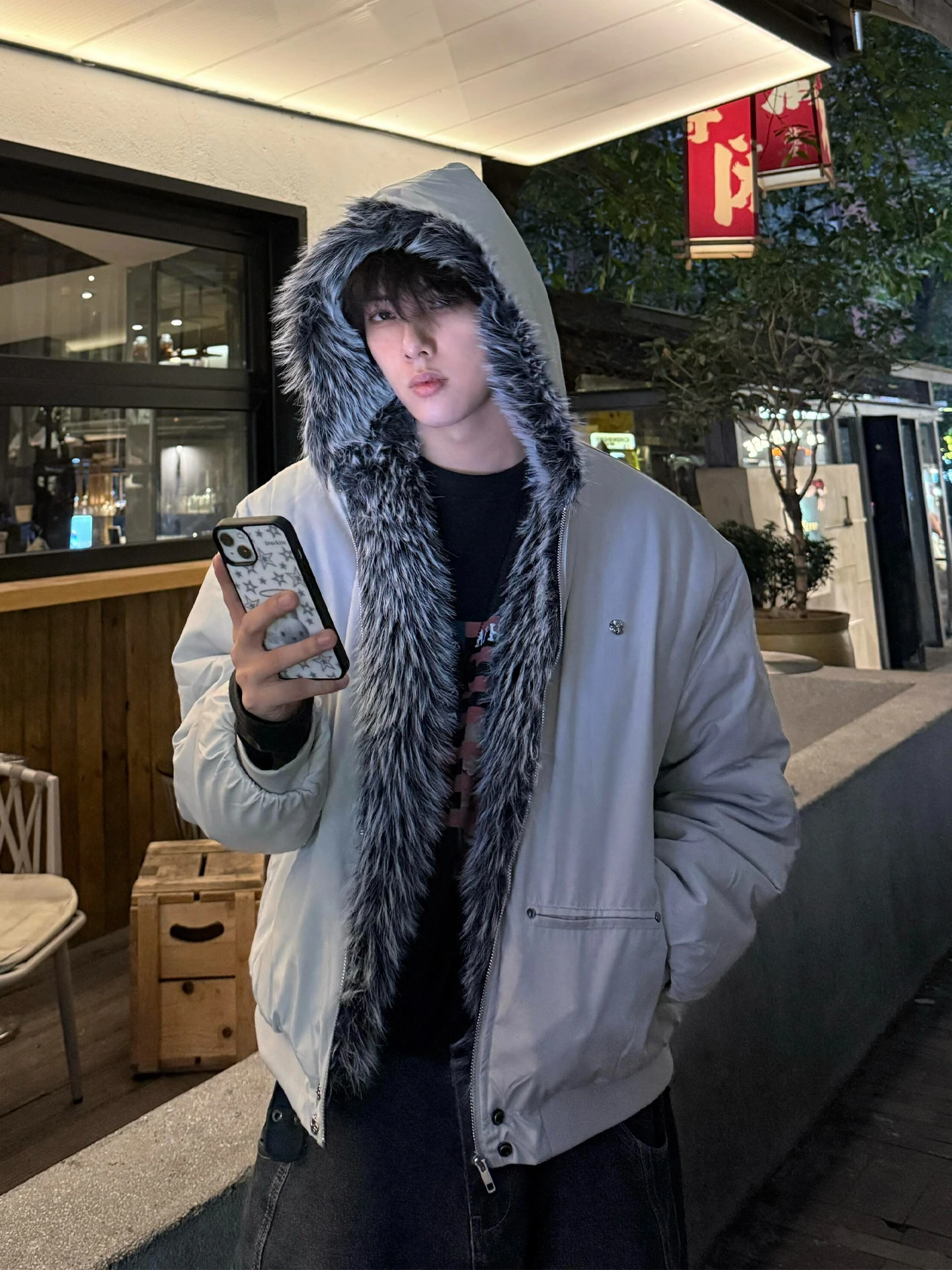 

Wolf King Mountain Eagle Feather Collar Cotton Jaet Thiened Winter Coat for Men And Women with Hood American Sle H...