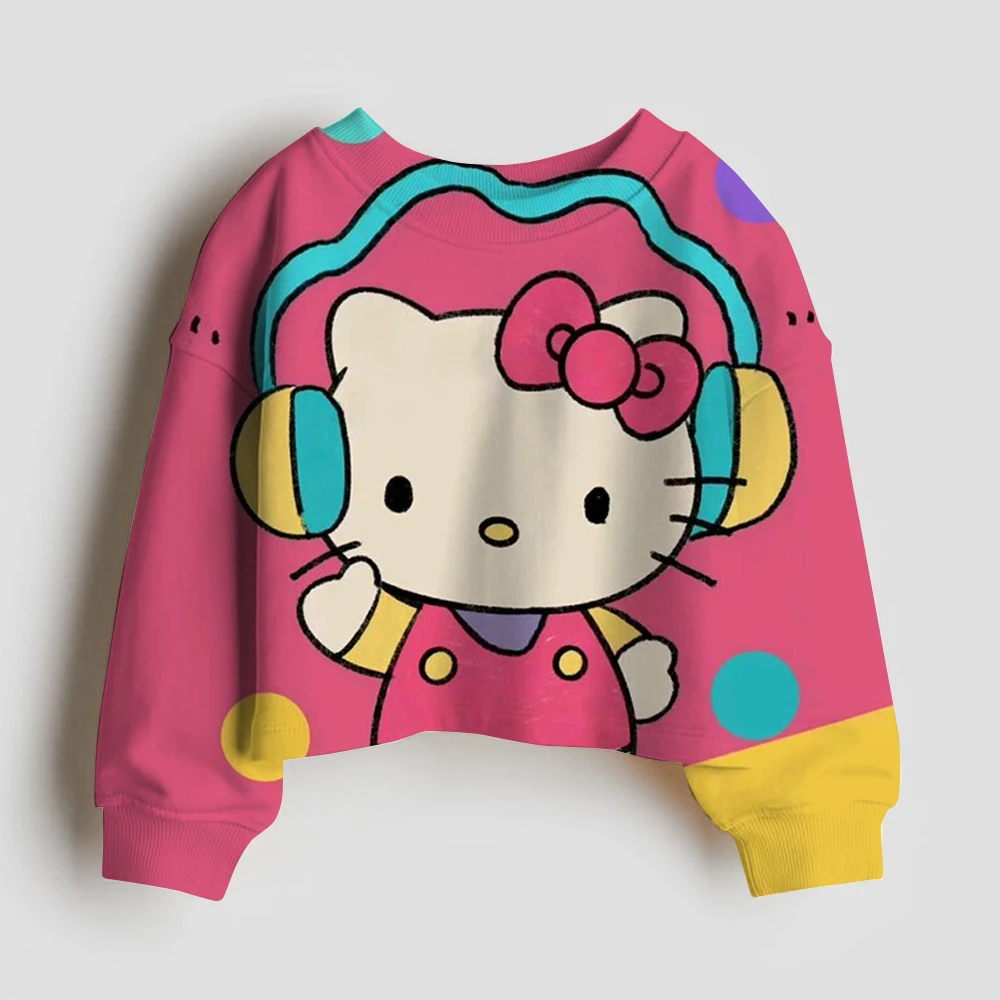 Толстовка с принтом «Hello Kitty» детские пальто длинными рукавами толстовки капюшоном для девочек-подростков пуловер маленьких детей Фото №2