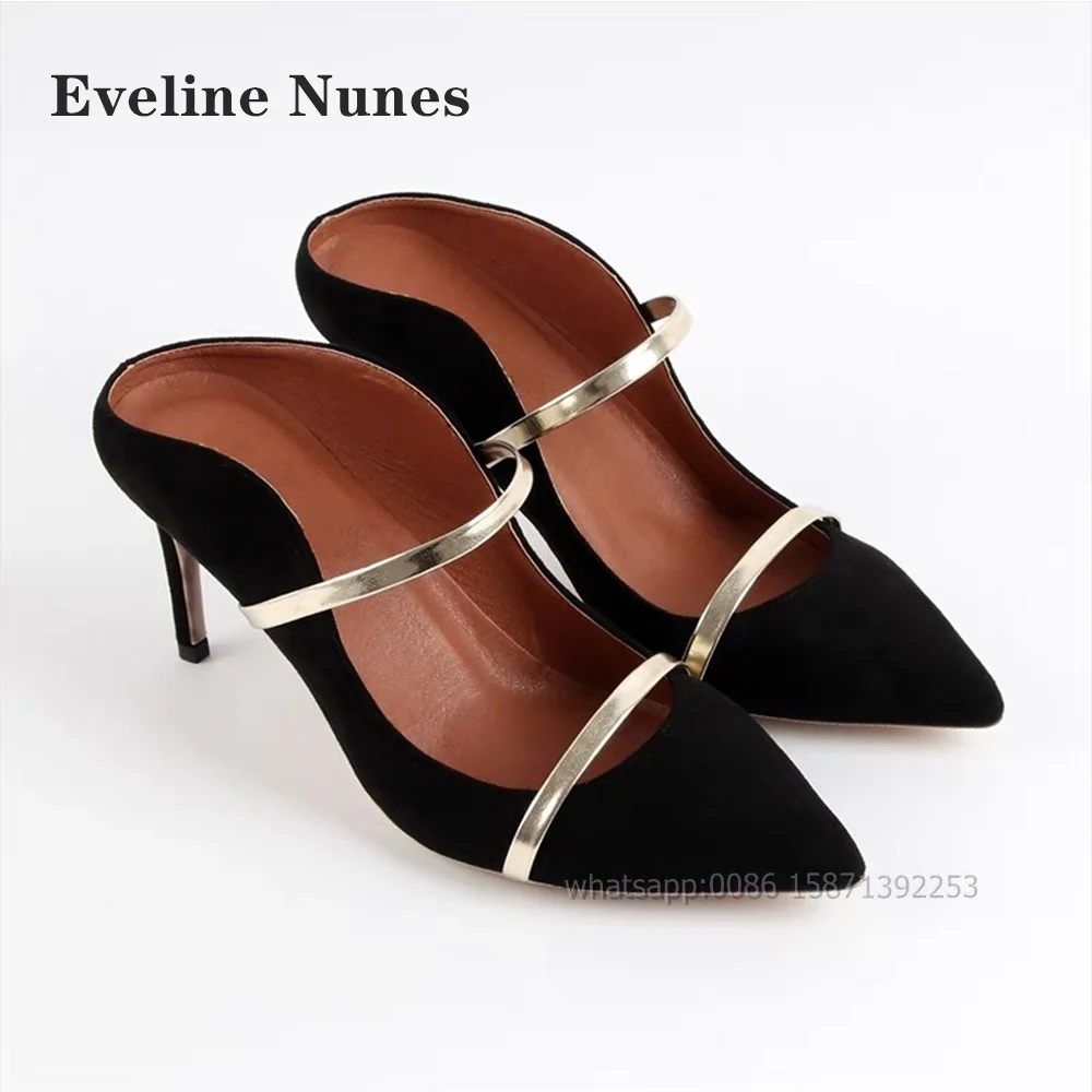 Bicolor Shallow Black women Pumps Pointed Toe Stiletto Side Air Slingback Slip On Sandals One Word Belt Elegant Dress Shoes sexy