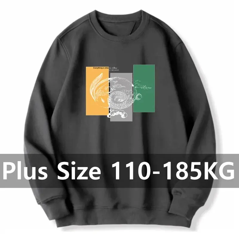 Men's Plus Size Sweatshirts Autumn Pullovers 1XL-7XL Man Round Neck Long Sleeve Tops Printed Hoodies Male Clothing 110-180KG