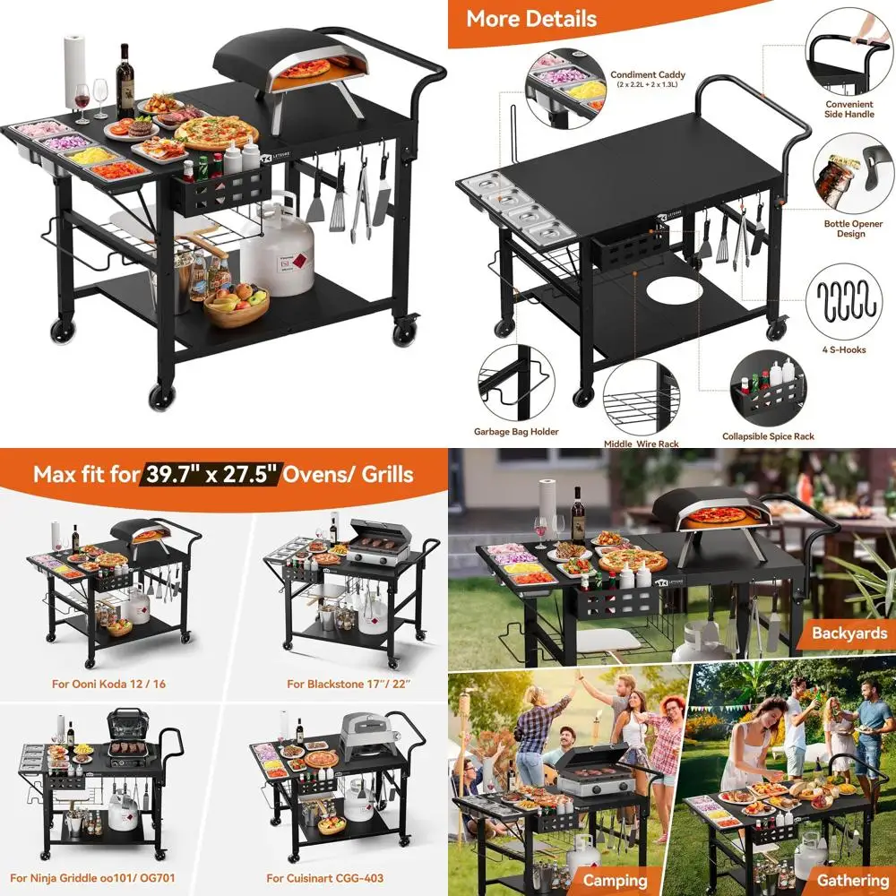 Tragbarer Pizza-Ofentisch für den Außenbereich mit Gewürztablett für Blackstone-, Ninja- und Cuisinart-Grillplatten, 47,2 x 27,5 x 35,8