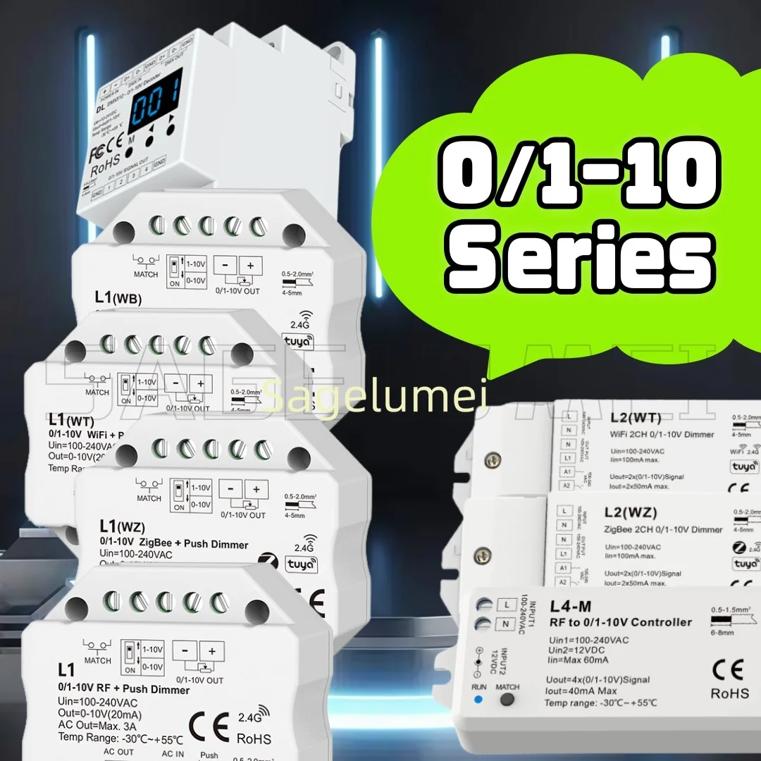 

Светодиодный диммер Wi-Fi Zigbee L1 L4-M L2 DL 0/1-10 В RF Tuya Smart Push Smart Life APP Управление RF DMX в Skydance 0-10 В Преобразователь сигналов