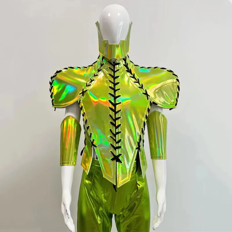 

Nightclub Bar Gogo Muscle Men Stage Performance Fluorescent Green Armor Pants Rave Outfit Future Technology Performance Clothing