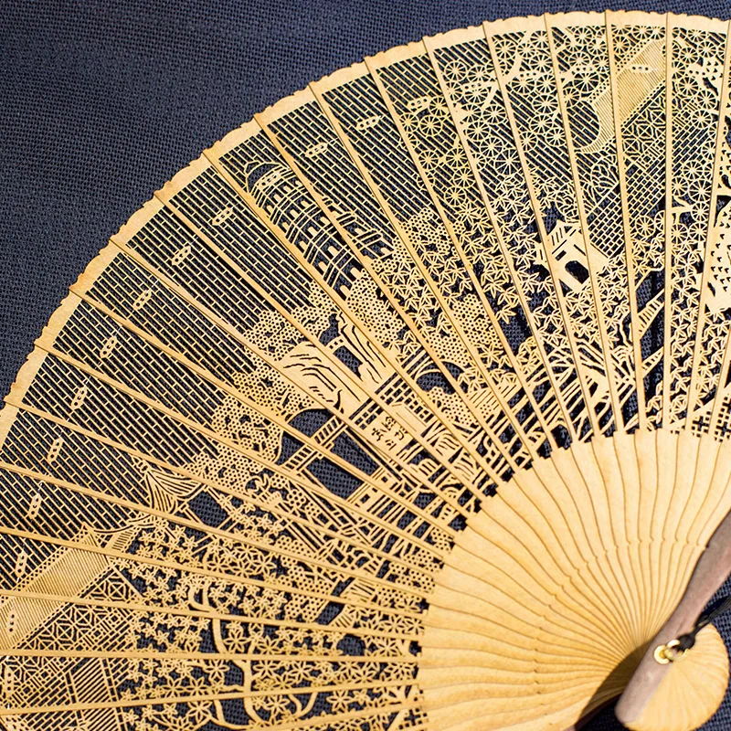 Chinese Sandalwood Fan - 7-inch Burmese incense wood hollowed-out carved folding fan, Chinese-style gift fan - Image 3
