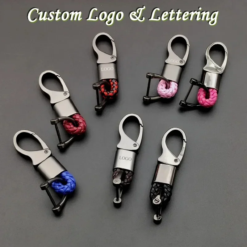 Keychain Braided Rope Vachette Clasp Microfiber Laser Engraved Custom Logo Cowhide Leather Car Key Chain Vintage Keyring Gift