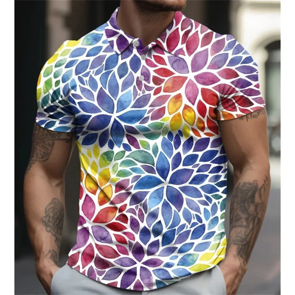 New Men\'s Polo Shirt 3d Rainbow Printed Men Clothing Summer Casual Short Sleeved Loose Oversized Shirt Street Fashion Tops Tees