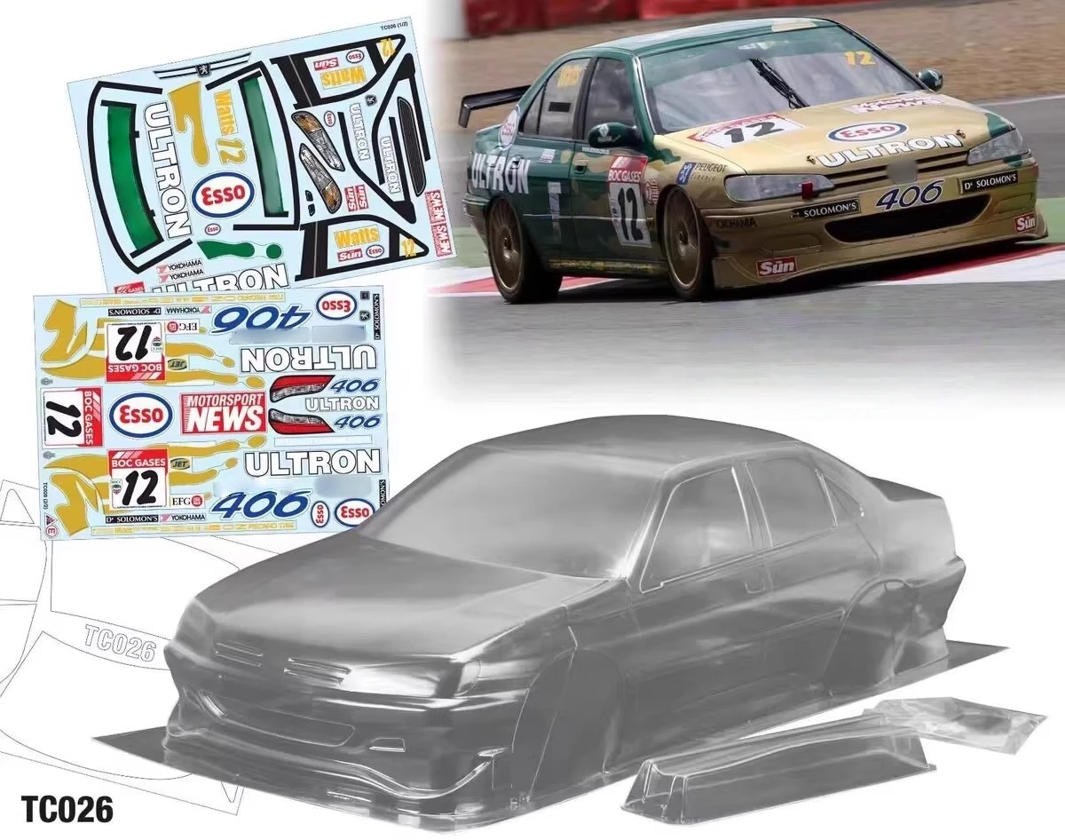 

1:10 Scale Peugeot406 BTCC Clear RC Body shell (190mm width) for RC Touring car Tamiya Chassis tt01 tt02 Kyosho Yokomo Hsp