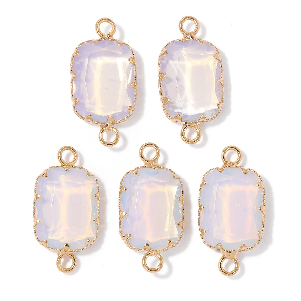 Pendentifs en opale blanche, 2 pièces, breloques goutte d'eau, cœur, forme ronde et carrée, pour la fabrication de bijoux, Bracelet, collier, boucles d'oreilles