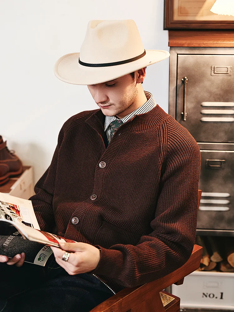 

American Retro Thiened Warm f High Collar Open Cardigan Sweater Men Outerwear Wool Knitted irt Faion Urban Sle