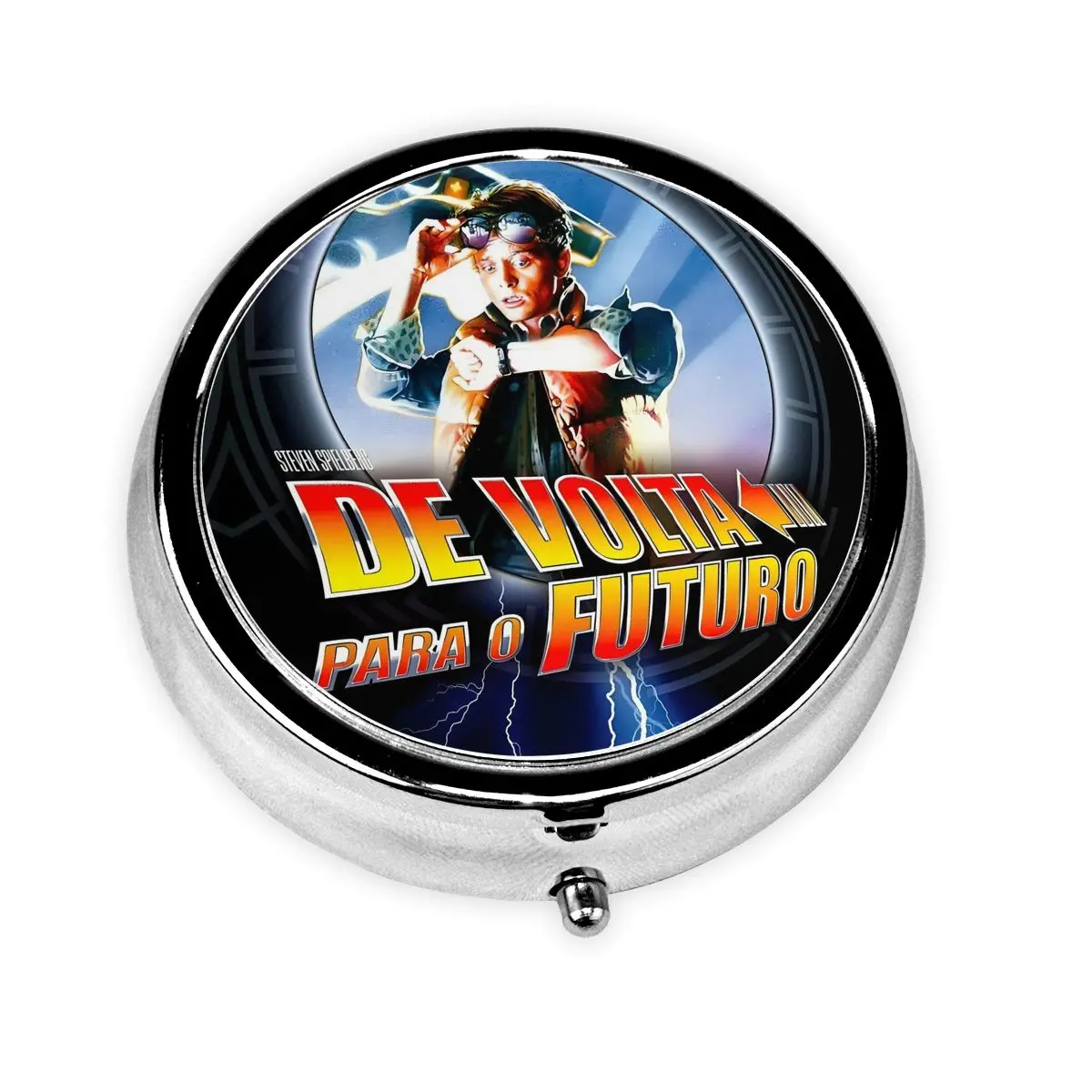

Back To The Future Metal Pills Box Mini Science Fiction Film 3-Compartment Pill Organizer Container Storage Box for Purse