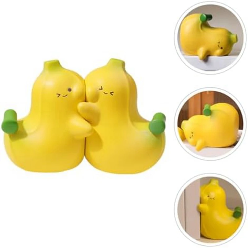 1 Pair Non-Skid Bookend Decorative Book Stoppers Holders Book Shelf Banana Shaped Book Ends Yellow For Home Desk Office