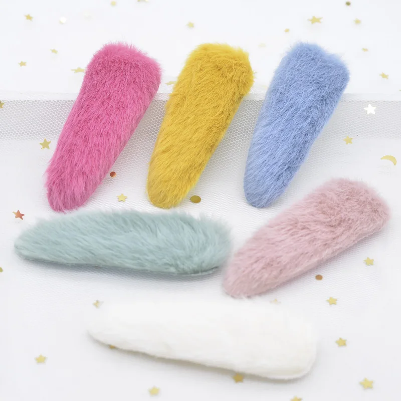 12pcs 75mm Soft Plush Mink Hair Drop Clip Applique for Clothes Hat Sticker Patches DIY Baby Hair Clips Decor Accessories