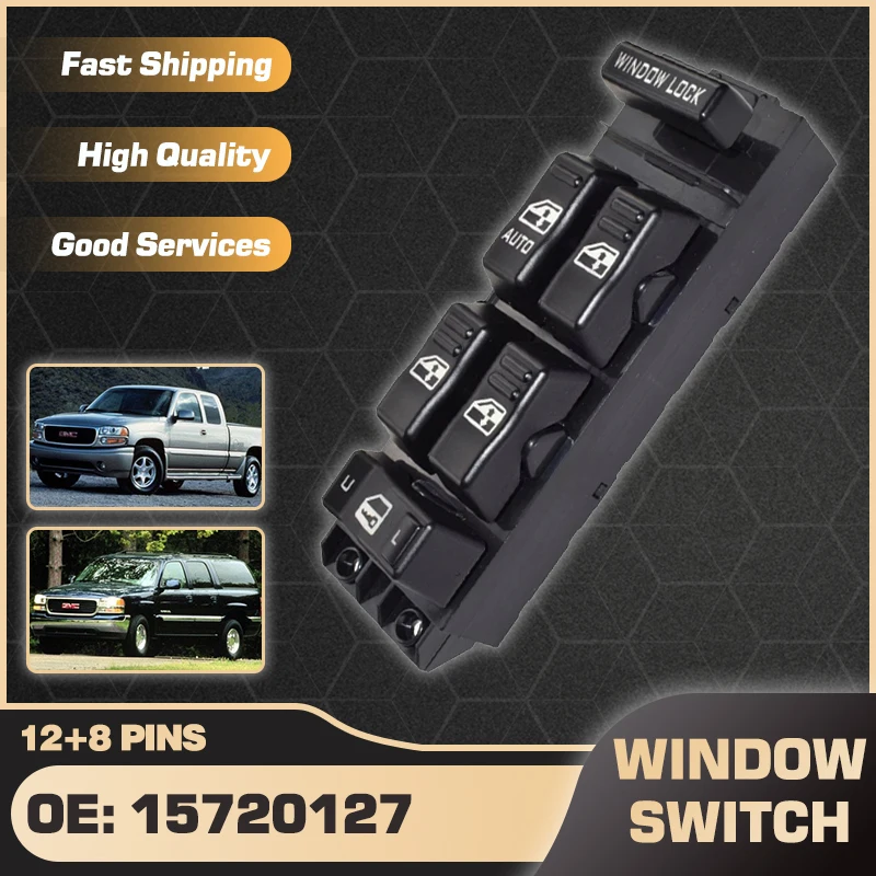 

Power Window Control Switch Button 15720127 For GMC Sierra 1500 2500 3500 HD 2001-2002 GMC Yukon XL 1500 2500 2000-2002 15062650