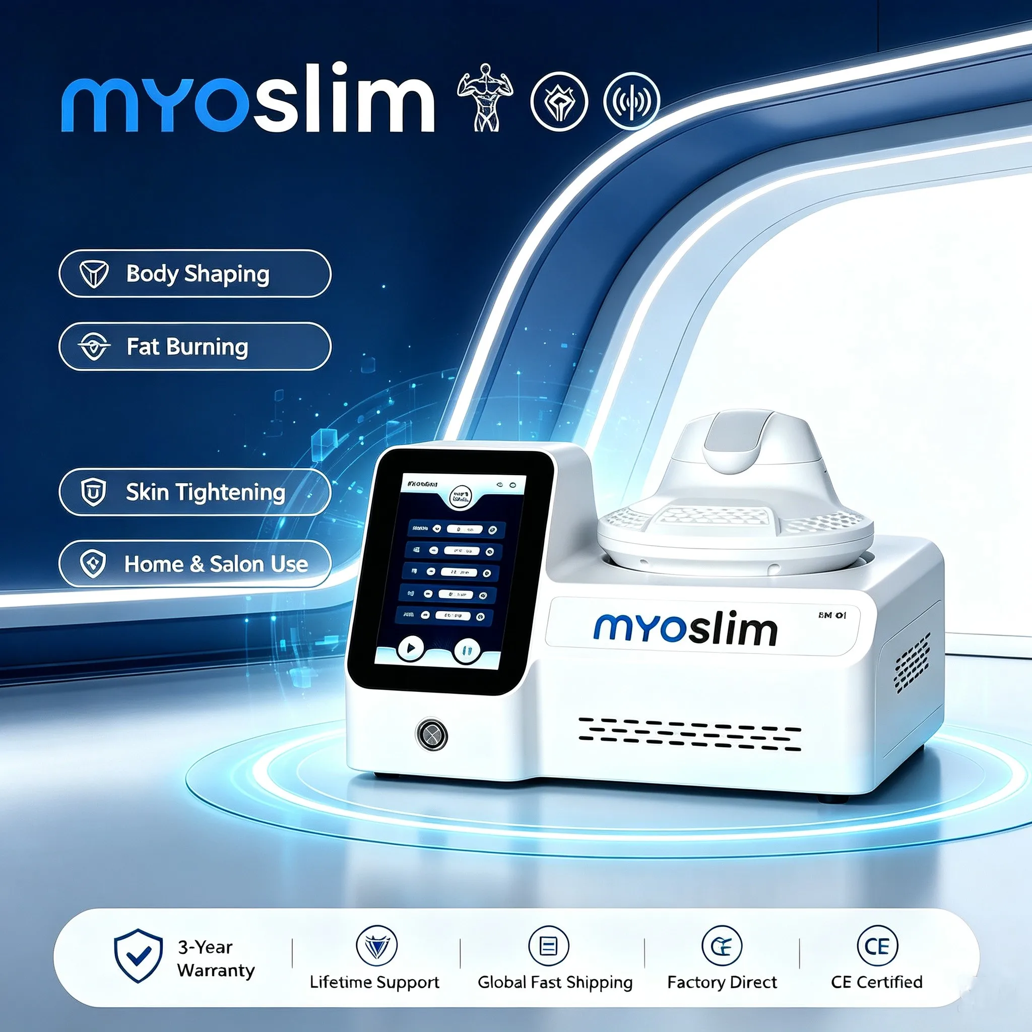 Myoslim Portable EMS Muscle Stimulator Devices Single Handle Fat Burning Body Contouring Sculpting Massager Machine For Home