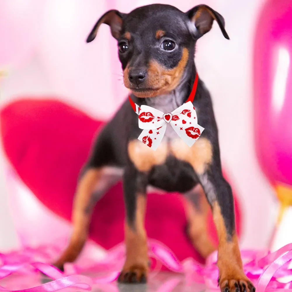 10PCS New Dog Bowties Pink Style Dog Accessories For Valentine\'s Day Adjustable Pet Dog Bow Ties Collars Pet Supplies For Dogs