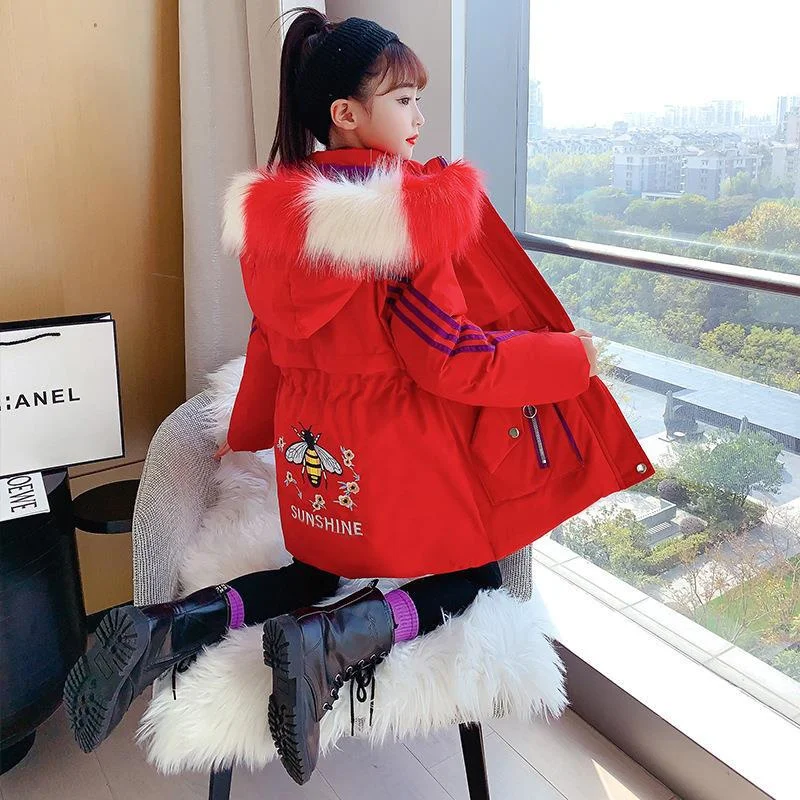Girls Down Coat Jacket Cotton Outerwear Windbreak 2023 Furs Thicken Velvet Winter Warm Snowsuit Children\'s Clothing