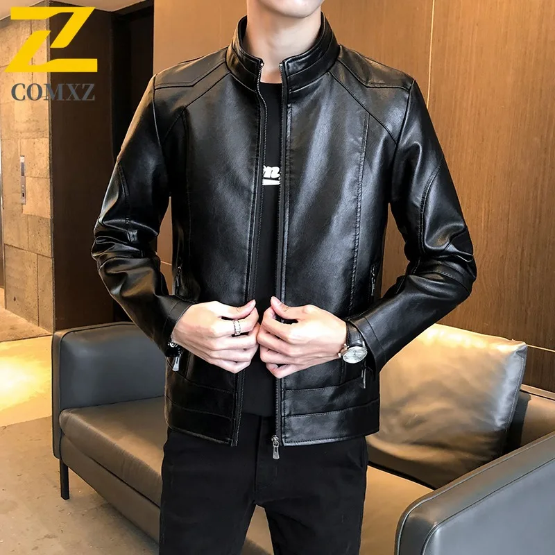 

COMXZ Мужская кожаная куртка с воротником-стойкой, ветрозащитные кожаные пальто для пеших прогулок и путешествий, повседневные легкие осенние новые куртки в повседневном стиле