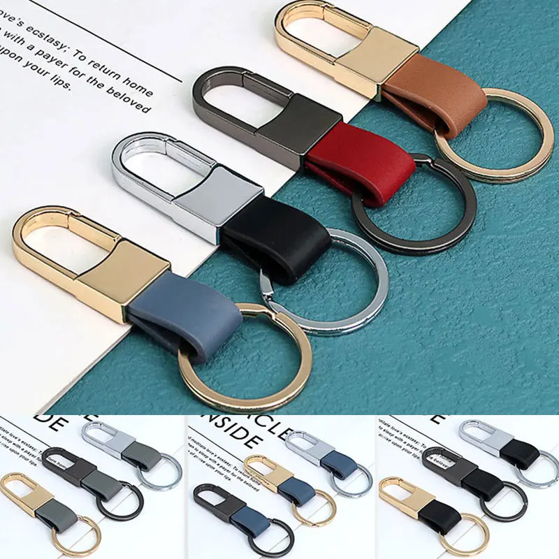 1pc Genuine Leather Keychain Business Gift Metal Key Chain Men Women Car Key Strap Waist Wallet KeyChains Keyrings