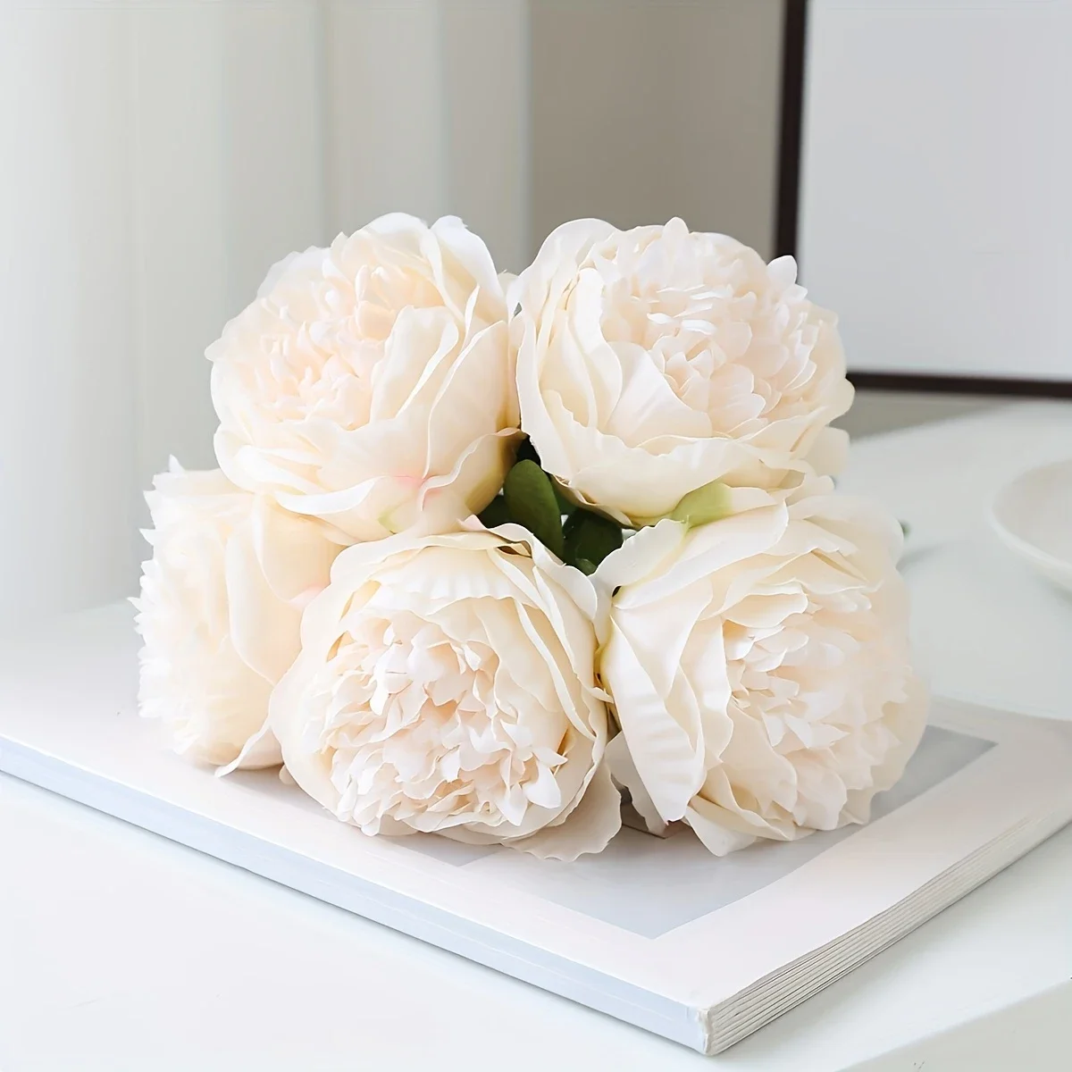 YO CHO 5 Stück große Pfingstrose, künstliche Seidenblume, Hochzeitsstrauß, Dekor, weiße Pfingstrose, Heimdisplay, gefälschte Blumenpackung, Herzpfingstrose, rosa Rose – Detail 11