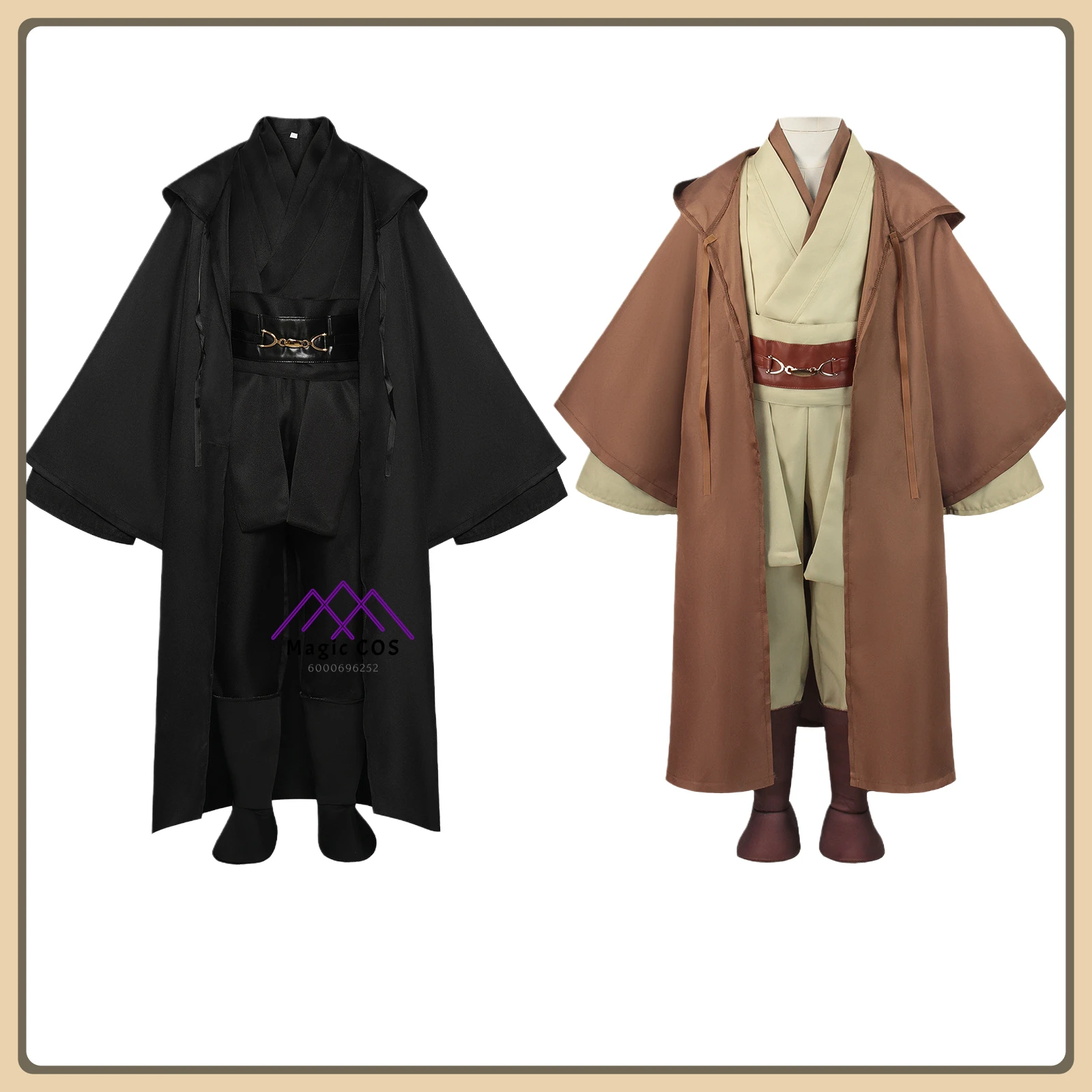 

Hot Movie Jedi Knight Role Playing Costume Black & Brown Suit Full Set High Quality Halloween Party Suit Anime Outfit (Kid)