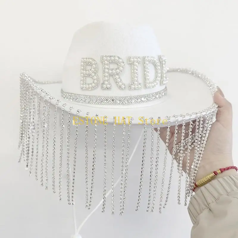 49MF Cowgirl Hats Shimmering Tassels Bachelorette Party Panama Hat for Bride to Be