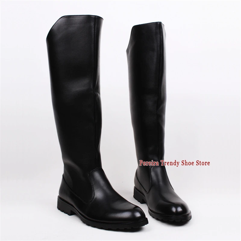 

Мужские теплые ботинки-наездники на осень-зиму, с круглым носком, на толстой подошве, с задней молнией, высокие, в британском стиле, из черной кожи