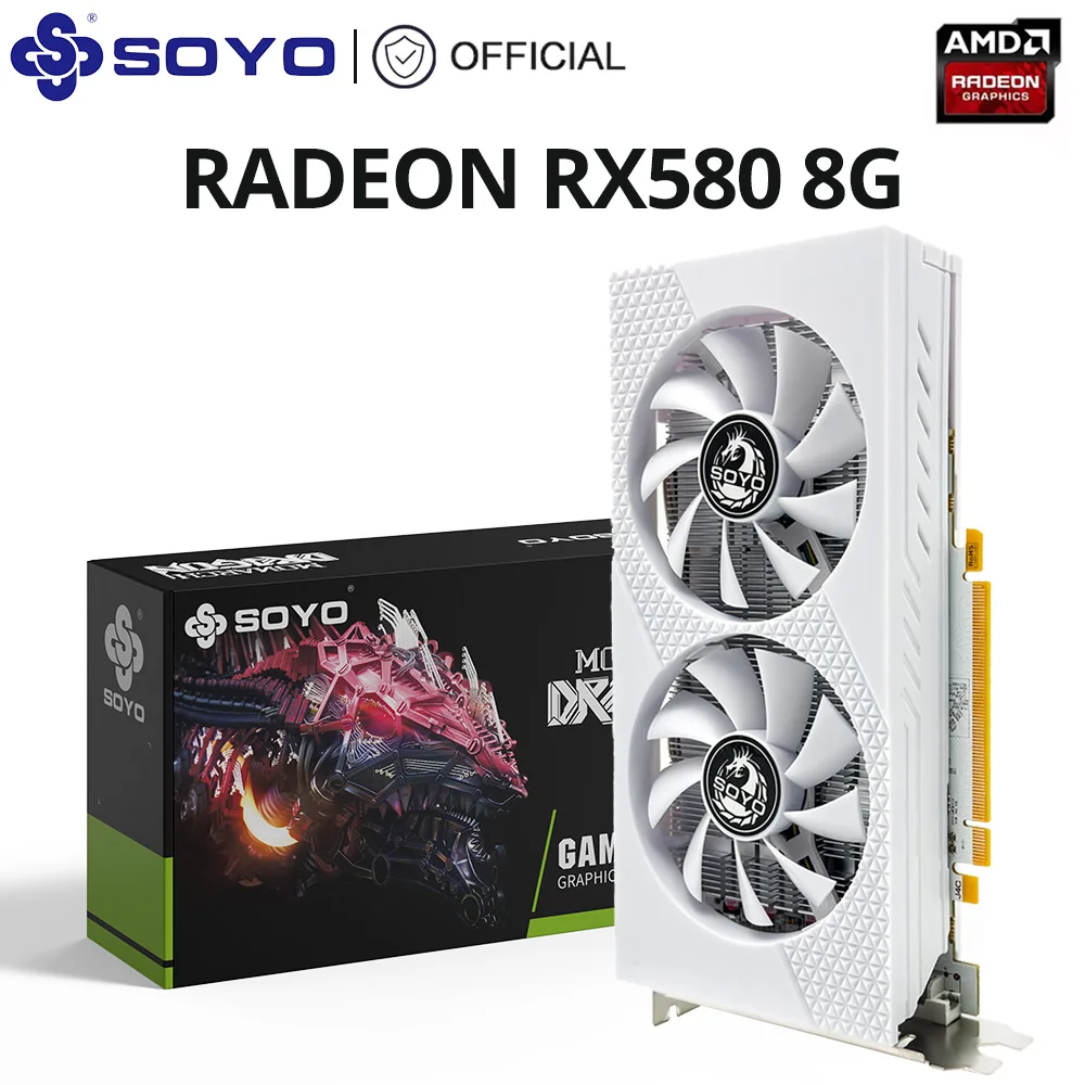 بطاقة رسومات SOYO RX580 ، ذاكرة GDDR5 ، 256 بت ، بطاقة فيديو AMD للألعاب ، واجهة DP DVI لأجهزة الكمبيوتر المكتبية ، 2048SP ، 8G
