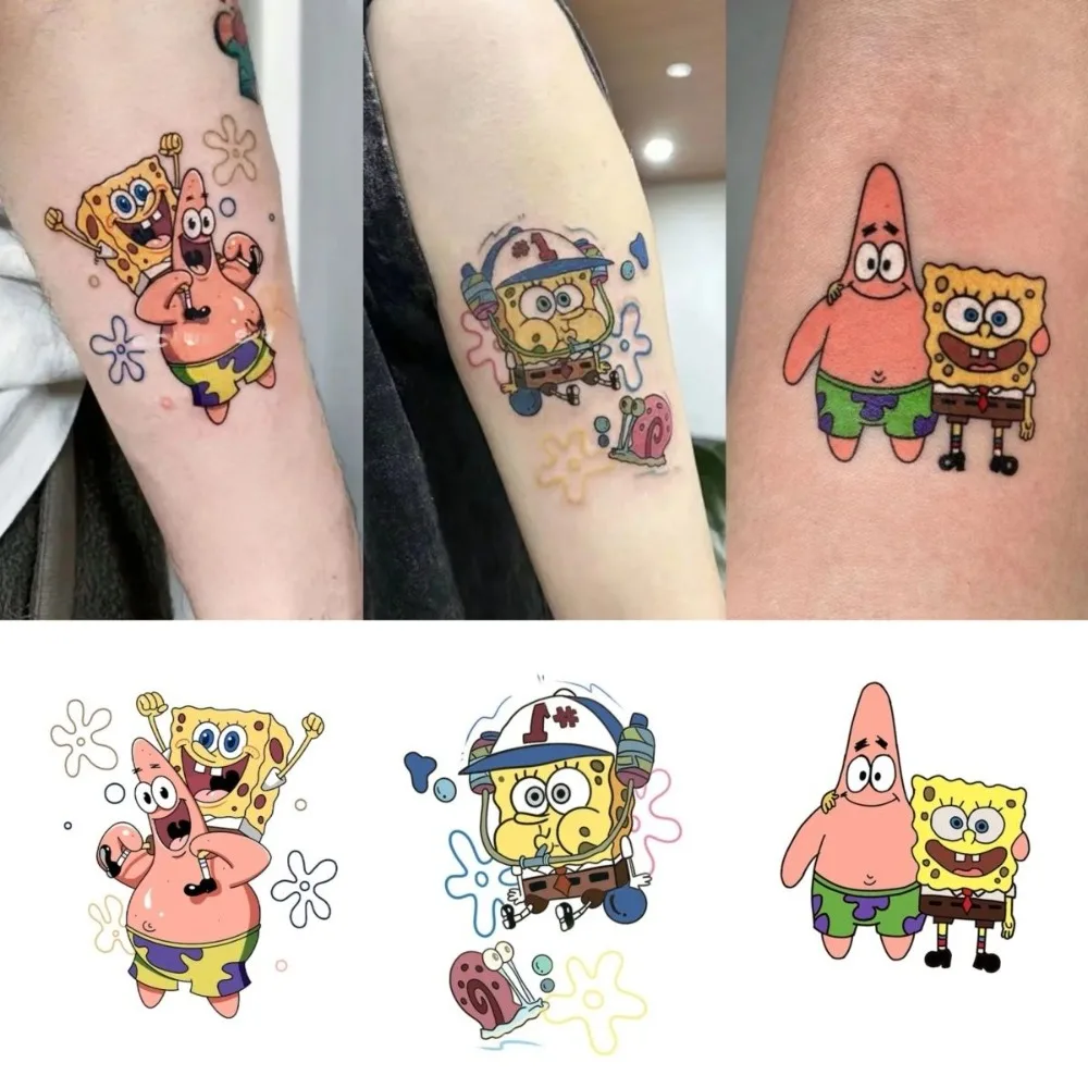 Cute SpongeBob SquarePants, Big Stars, Personalized, Durable Tattoo Stickers, Cartoon Color Paintings, Waterproof Stickers, Gift