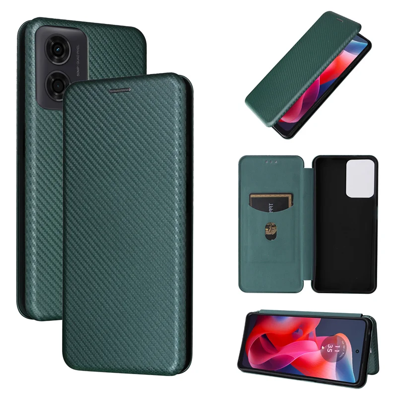 For Motorola G04 G24 G34 5G Cover Luxury Carbon Fiber Skin Magnetic Adsorption Case For Moto G24Power G04 Moto G34 Phone Bags