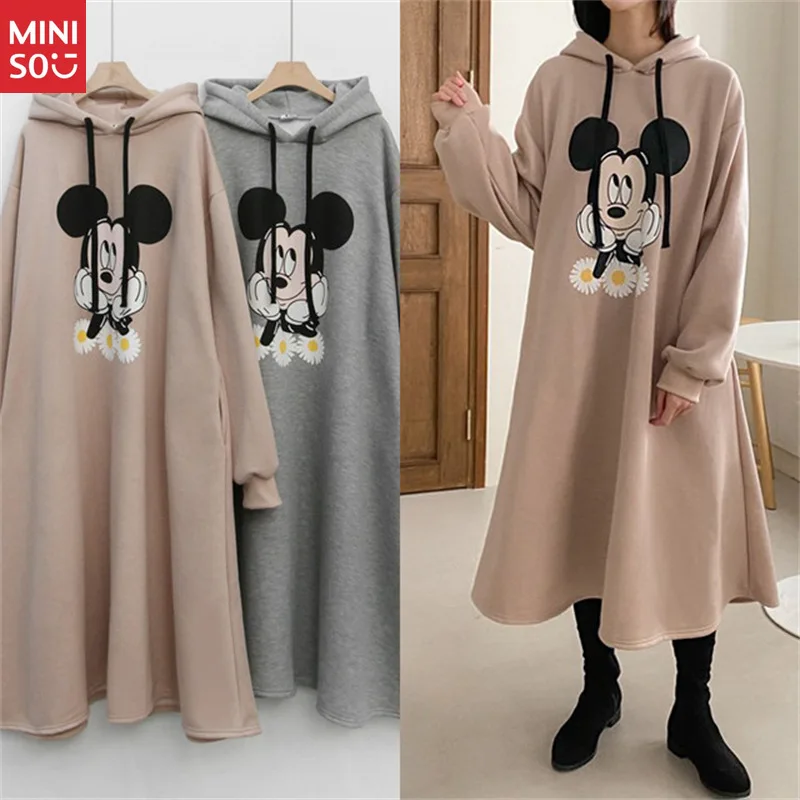 

Disney Hooded Sweater Women's Clothing Autumn and Winter New Long-sleeved Hooded Sweater Dress Loose Casual Women's Clothing