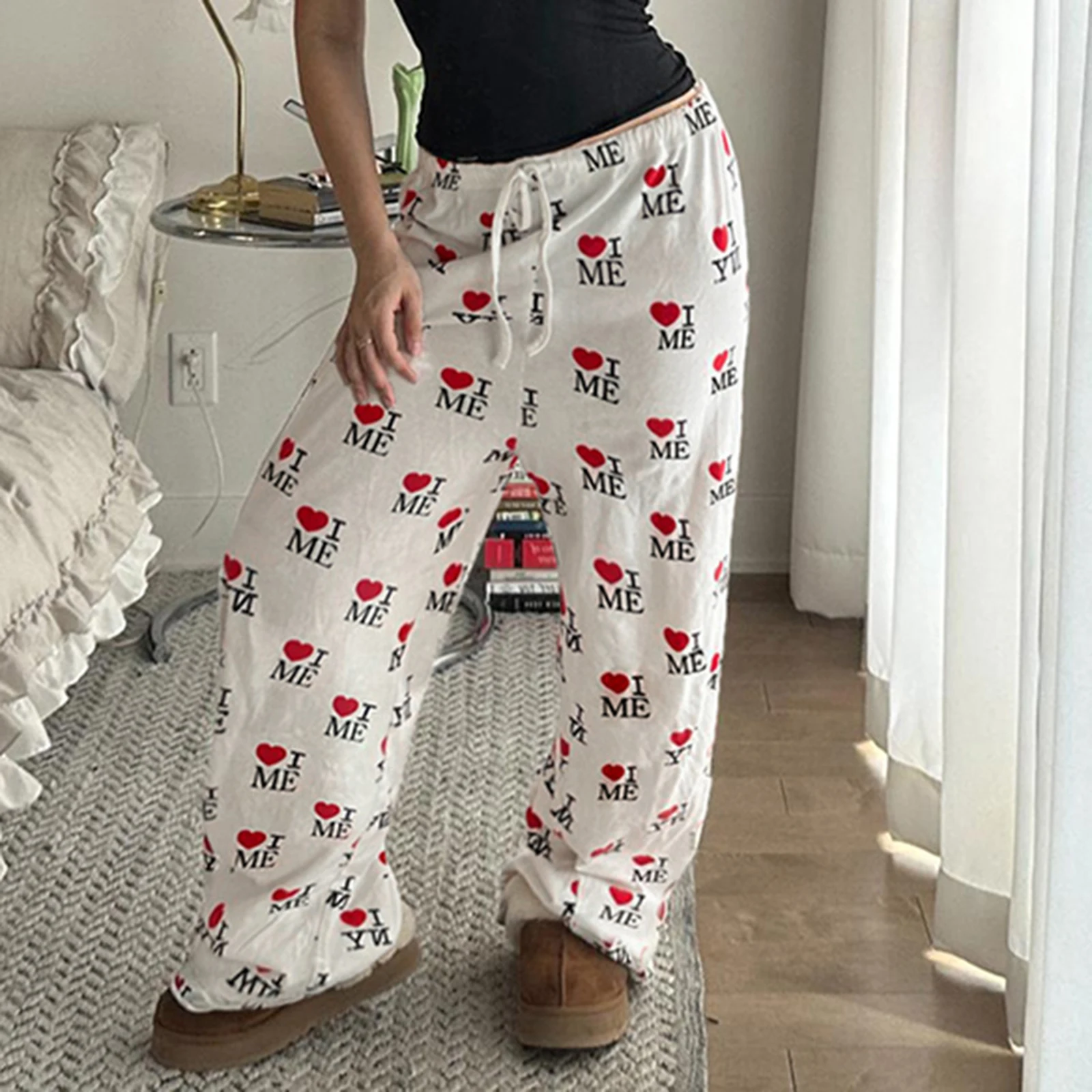 hirigin Printed Pajama Pants Cute High Elastic Waist Sleep Pj Pants Pajamas Bottoms Baggy Wide Leg Pjs Long Pants for Women