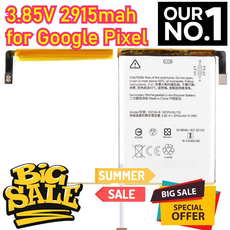 

3.85V 2915mah for Google Pixel 3 Mobile Phone with Large-capacity Battery G013A-B Mobile Phone Battery