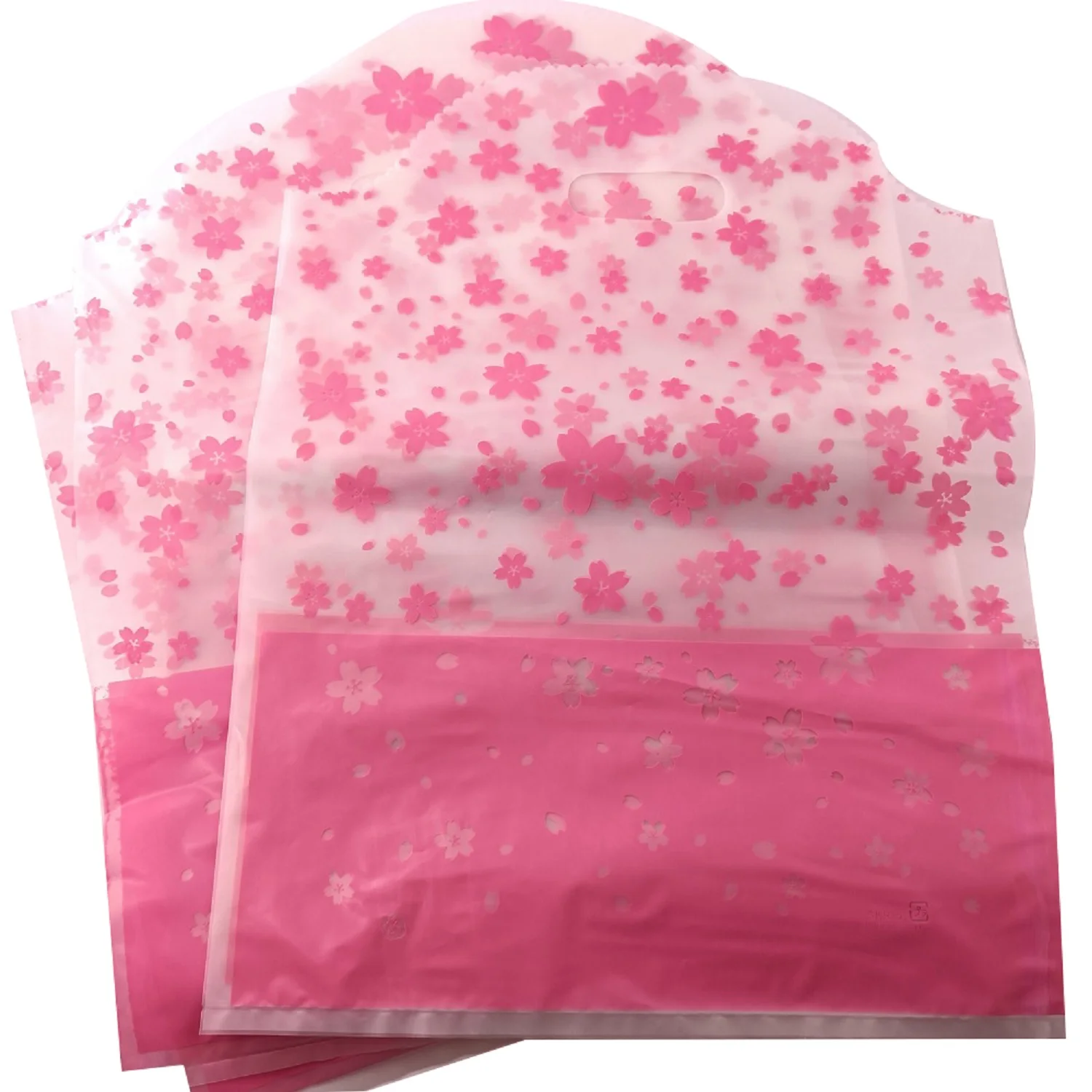 sakura translucent plastic shopping bag pink flower poly Die-cut poly bag fashion tote bag for Underwear Coat shoes