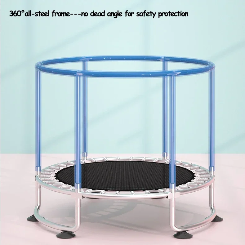 1.4m Diameter Kids Indoor Bouncing Bed Set with Protective Net Cadio Training Gym Trampolines Handrail Bar Lacquer Child\'s Gift