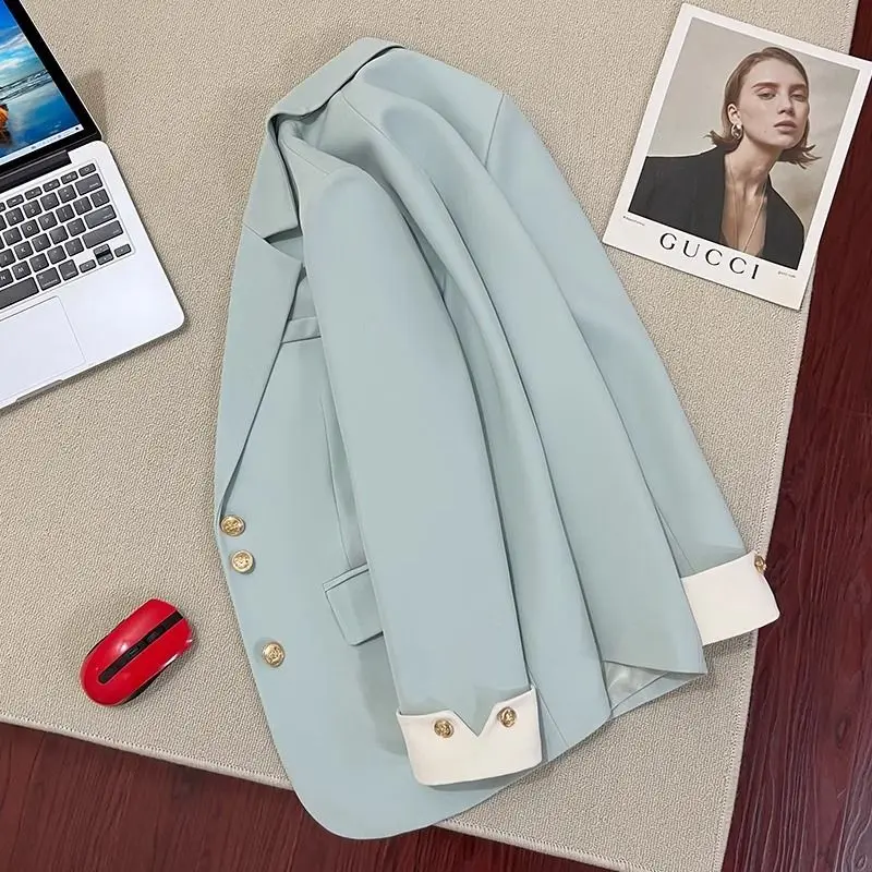 

Women'S Cropped Coat New In External Clothes Crop Blazer Woman Slash Snap-Button Drapey Friendly Geometrical Jacquard