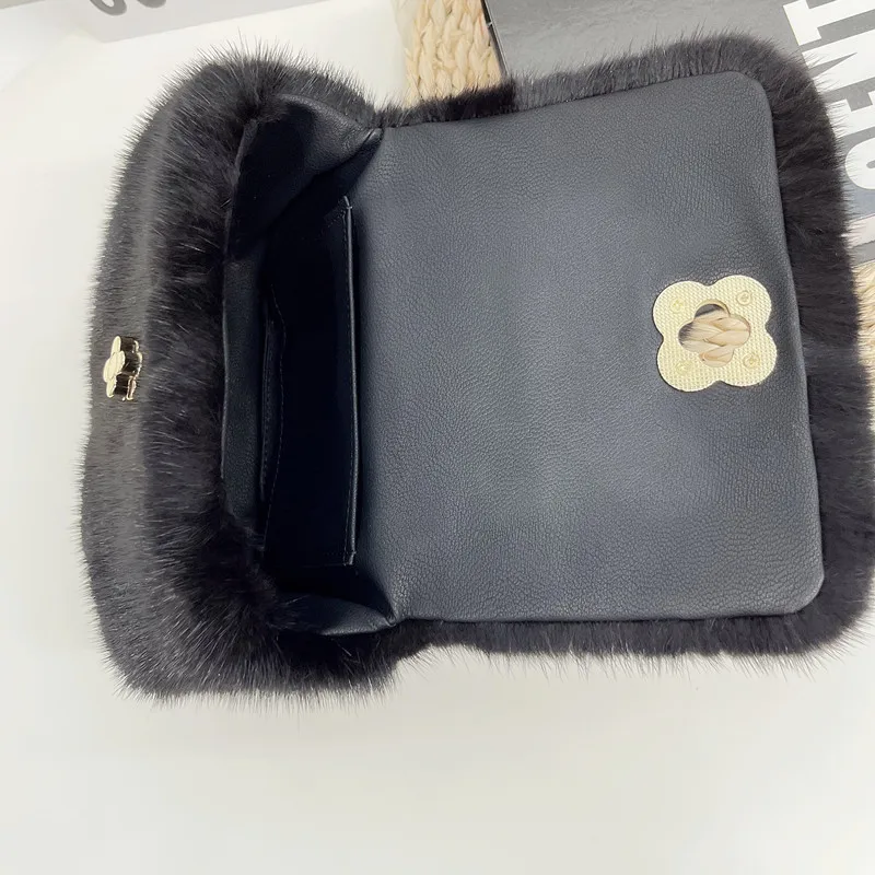 Real Mink Fur Bag Winter Natural Fur Bag For Women Single Shoulder Chain Bag Fashion Crossbody Handbag Luxury Evening Party Bag