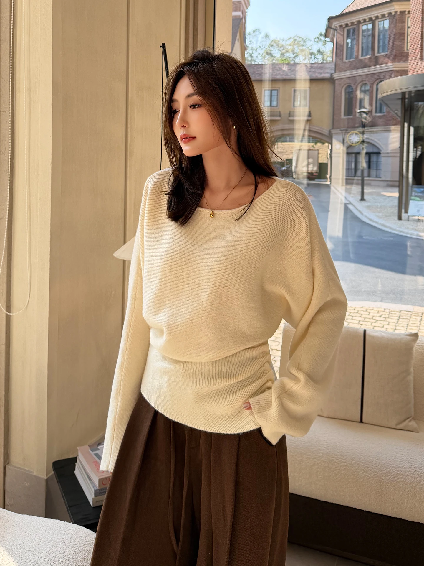 

Ele Вязаный свитер n Sle с застежкой на талии, одно плечо, неровный подол, универсальный длинный свитер из смеси полиэстера све