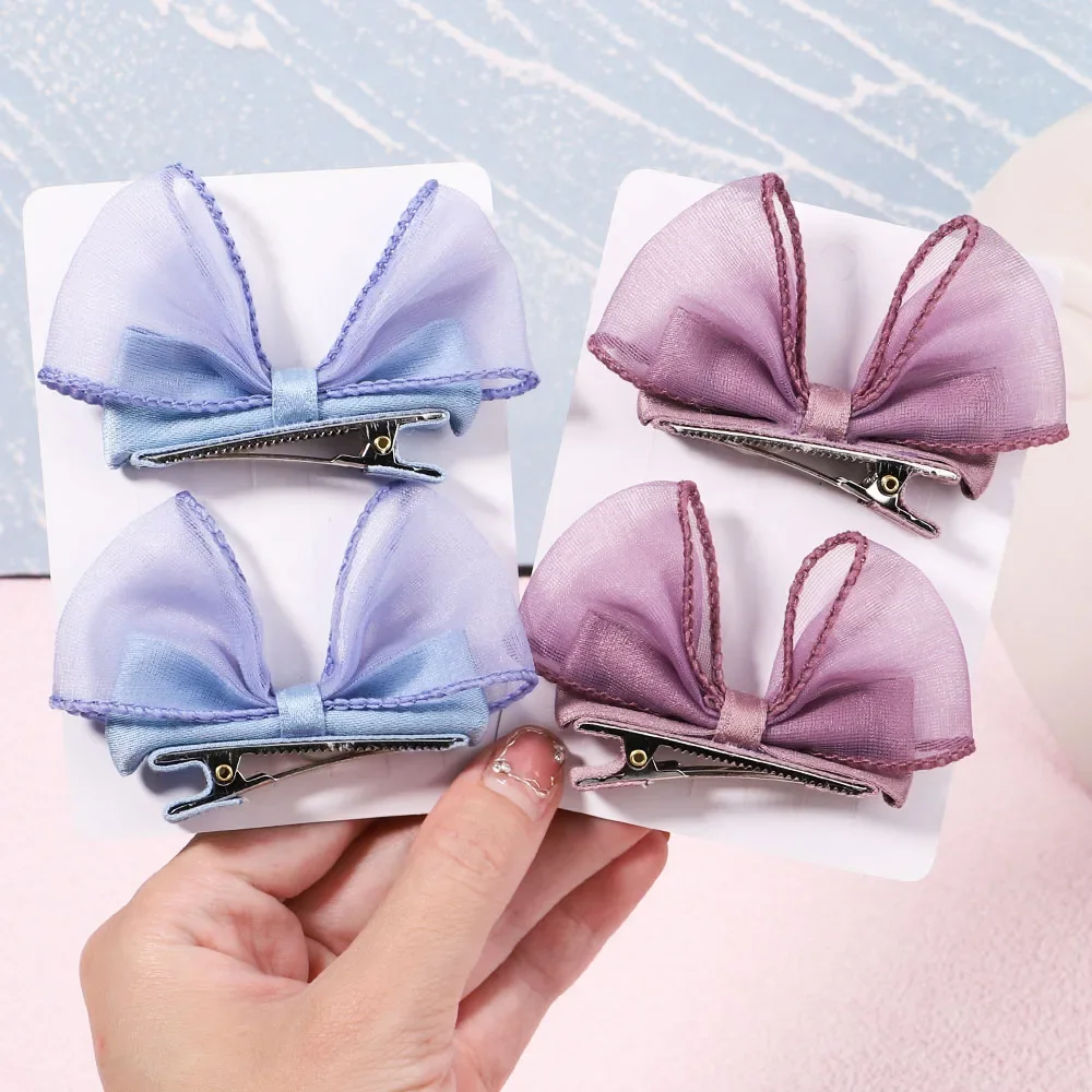 2Pcs/set Girls Two-layer Chiffon Bows Hair Clips for Baby Kids Sweet Gifts Cute Hairpins Barrettes Fashion Hair Accessories Gift