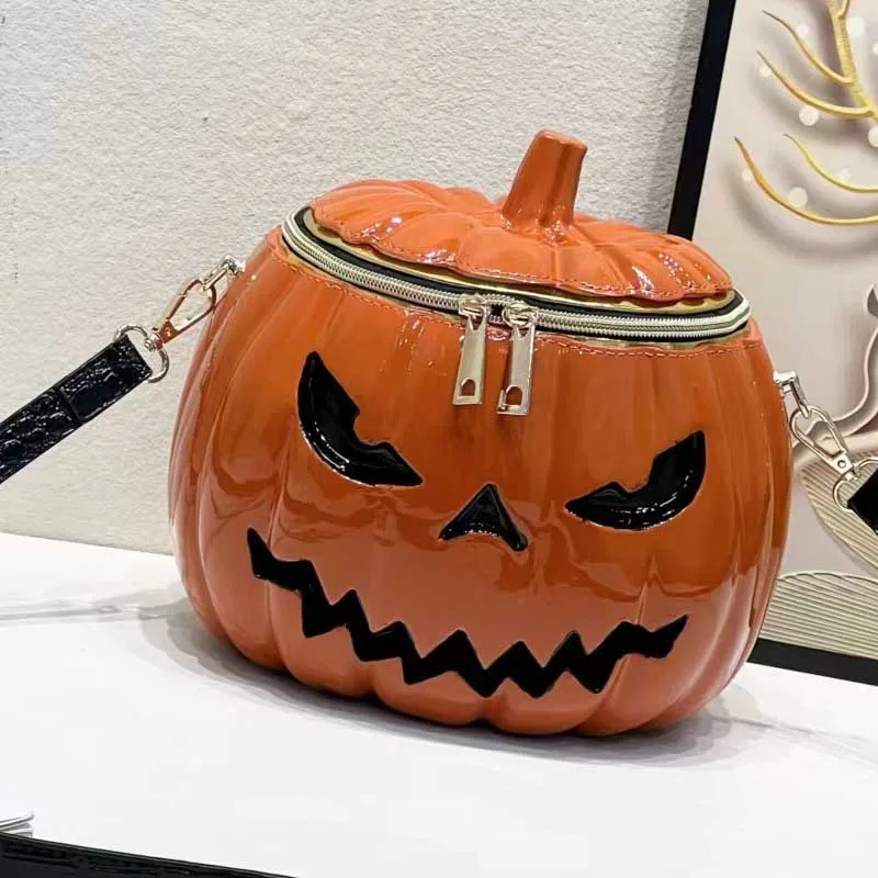 Borsa a tracolla a tracolla arancione a forma di zucca da donna borsa in PVC strana unica novità borsa zucca di Halloween