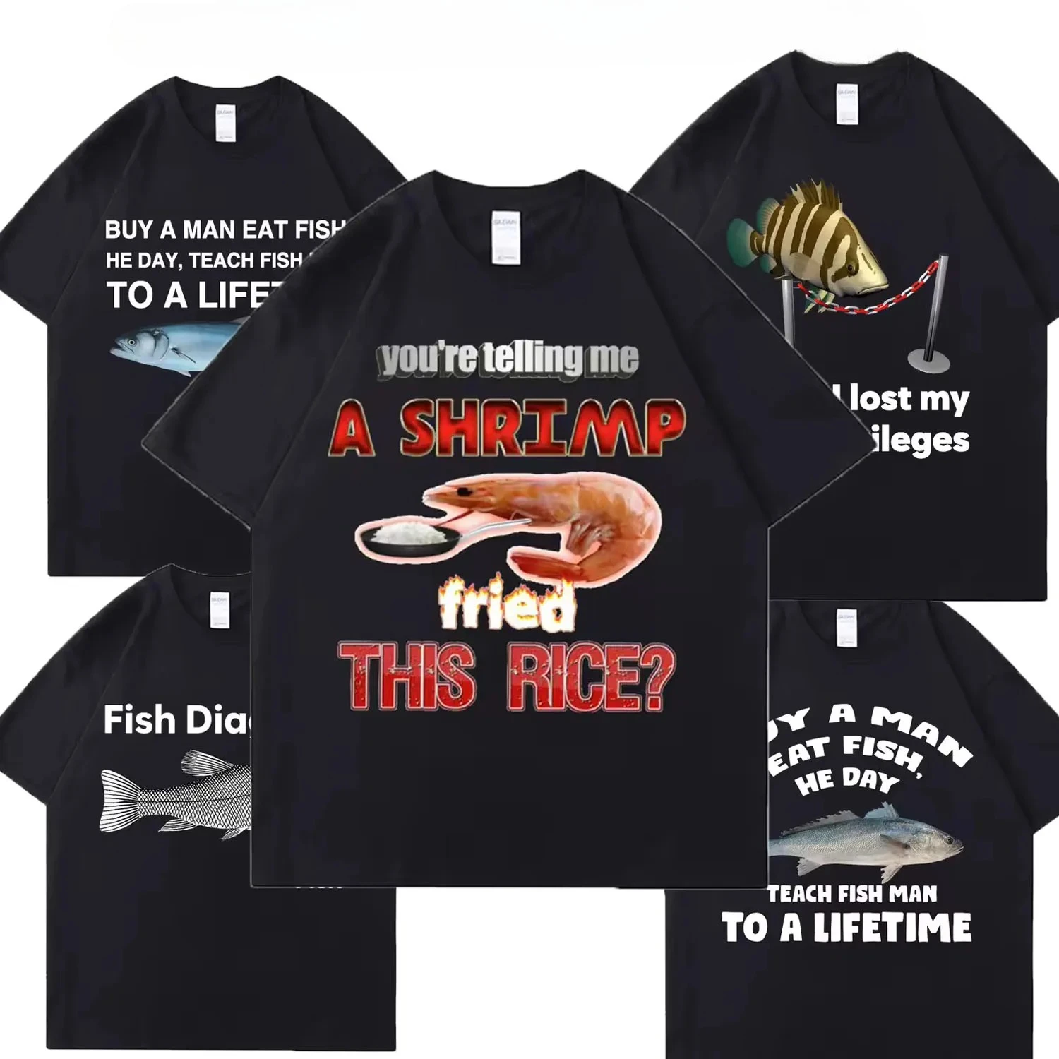 

Summer Men's and Women's 3D Printed Shrimp and Fish Seafood Pattern Fun Casual Short-sleeved T-shirt Children's Tops