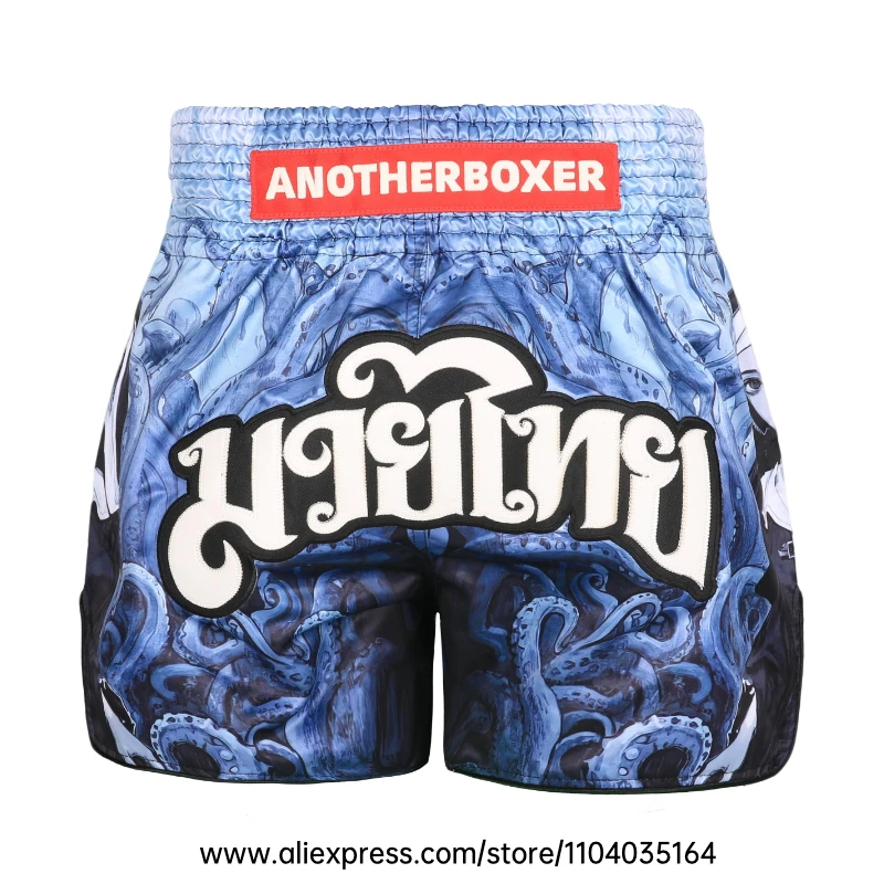 Muay-Thai-Shorts mit Oktopus-Print, atmungsaktive Kickbox-Kampfshorts, lockere Boxshorts für Sparring, Training und Kampfsport